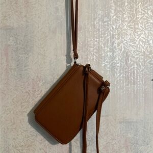 Chic Tan Crossbody Phone / Wallet Bag with Wristlet Strap